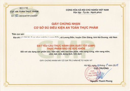 Xin giấy chứng nhận GMP đối với thực phẩm bảo vệ sức khỏe