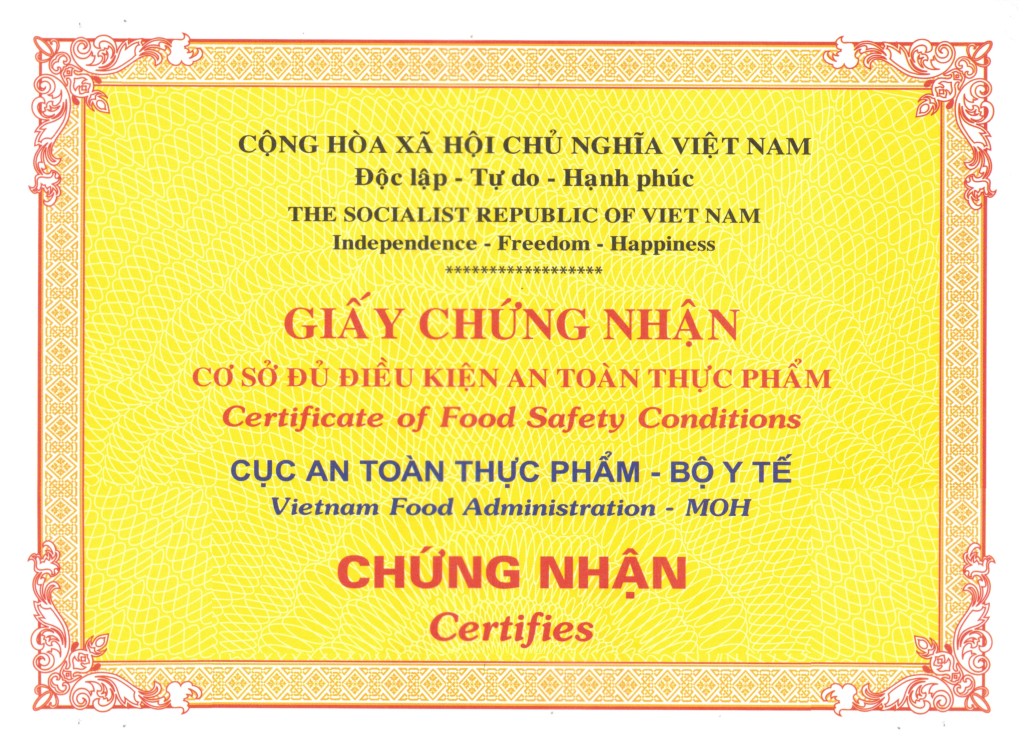 Thủ tục xin giấy chứng nhận Vệ sinh an toàn thực phẩm