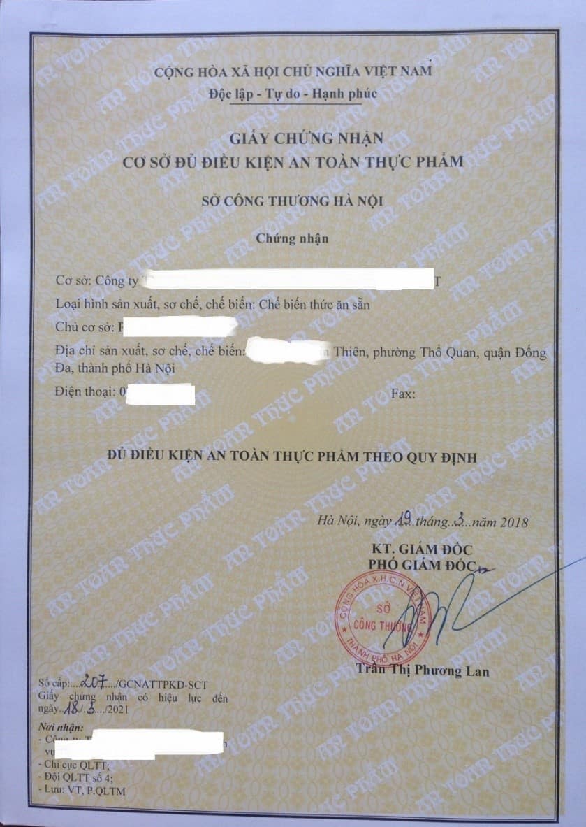 làm giấy chứng nhận vsattp